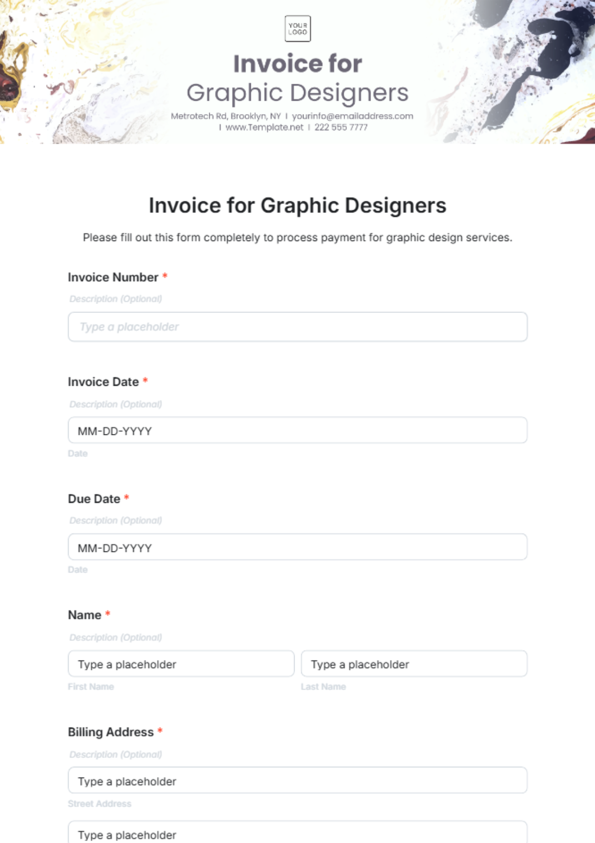 Invoice Template for Graphic Designers - Edit Online & Download