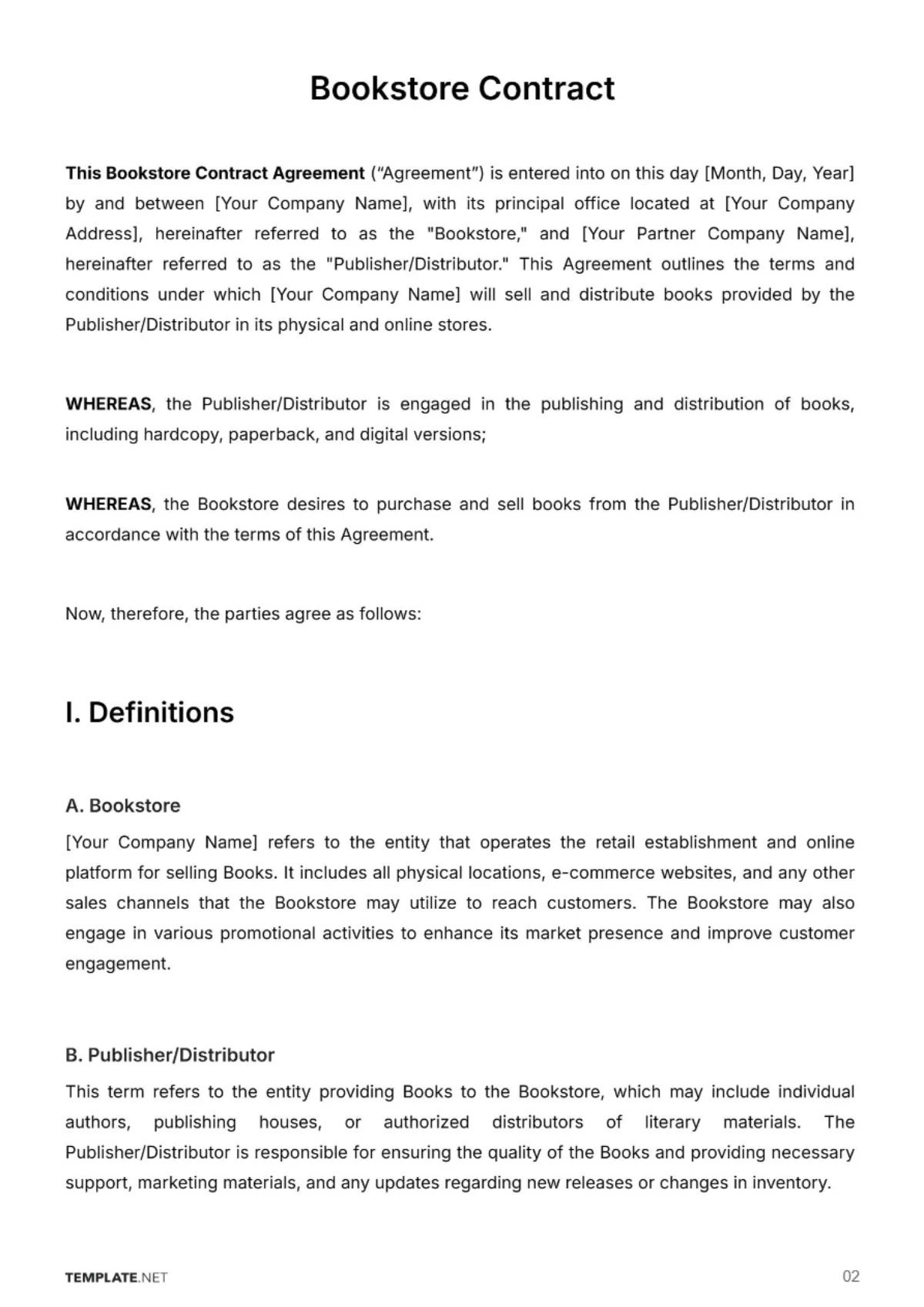 Free Bookstore Contract Template to Edit Online