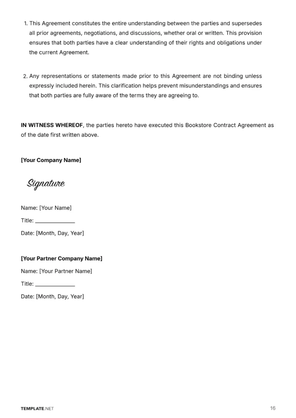 Free Bookstore Contract Template to Edit Online