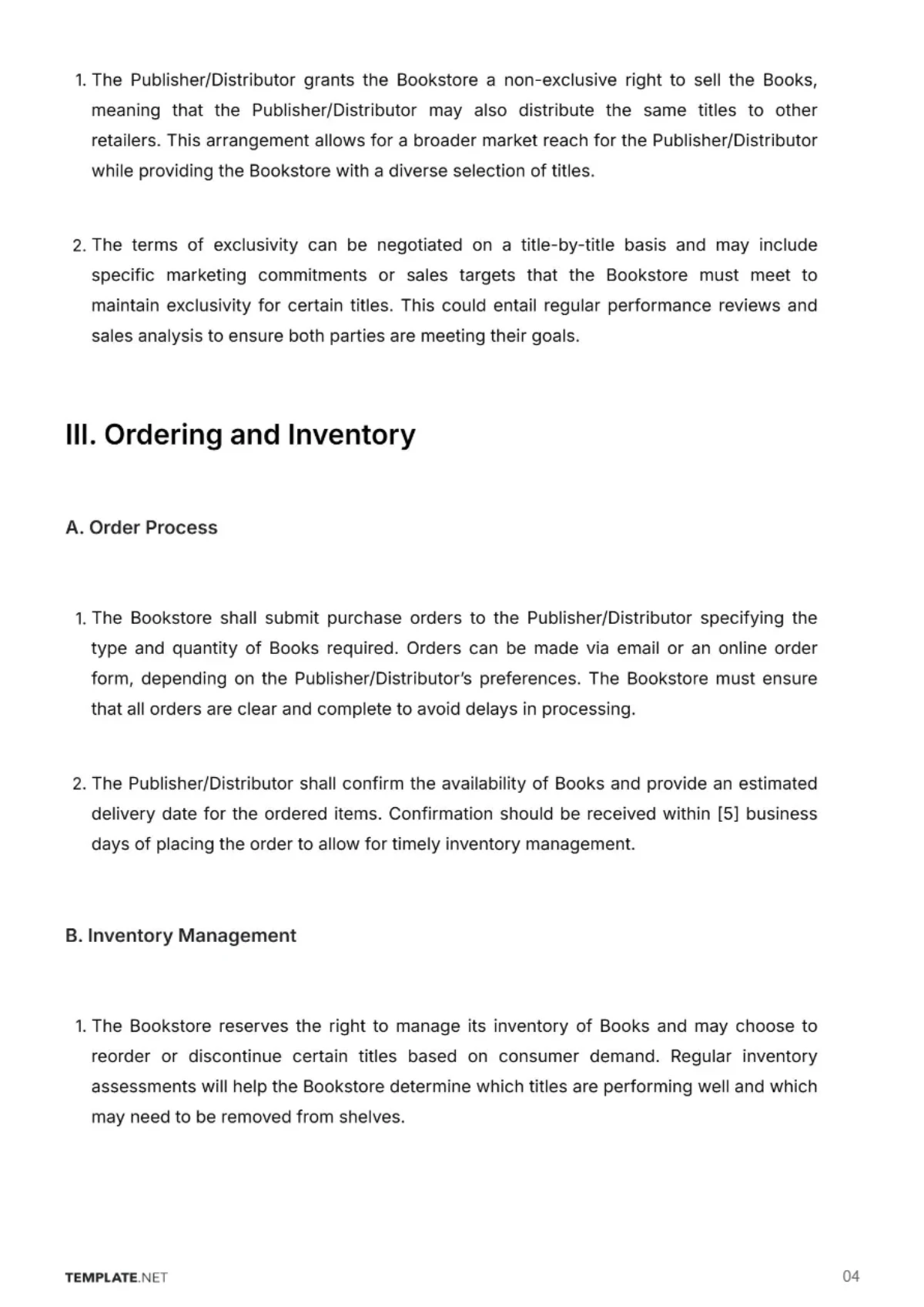 Free Bookstore Contract Template to Edit Online