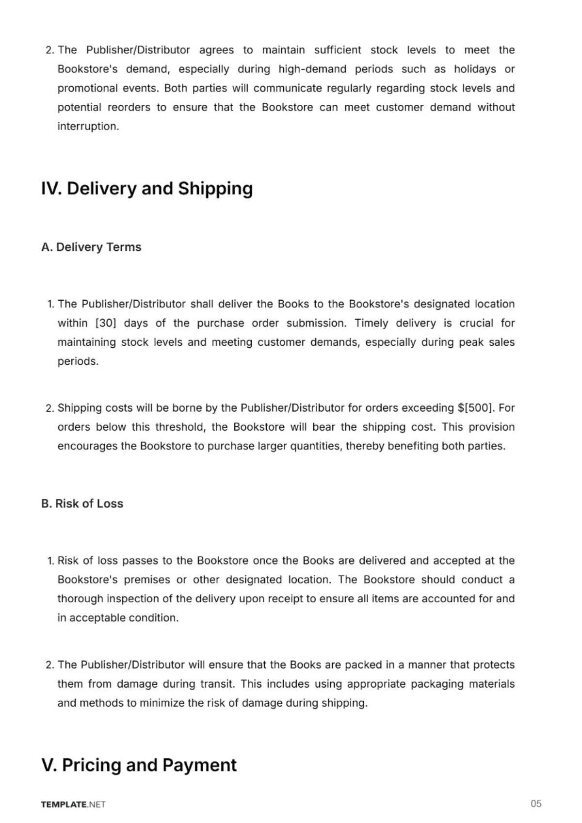 Free Bookstore Contract Template to Edit Online