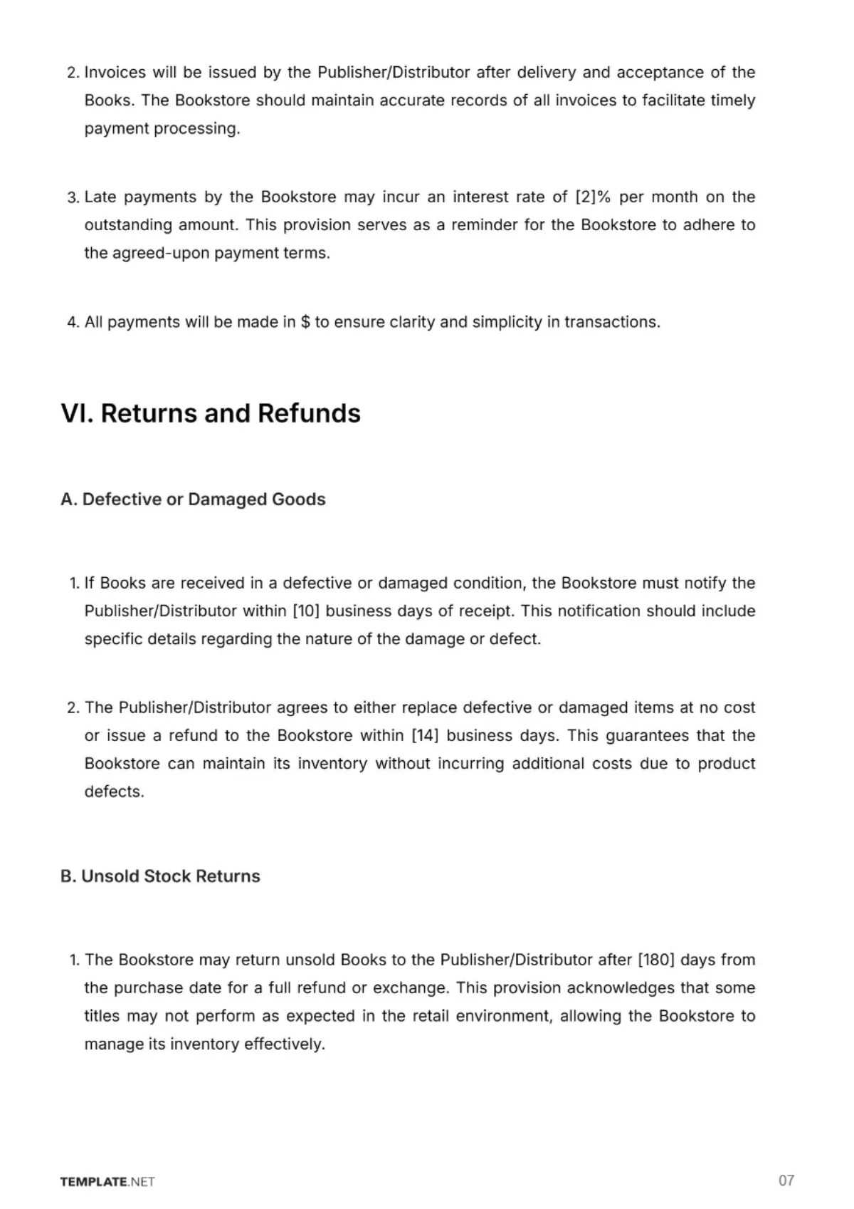 Free Bookstore Contract Template to Edit Online