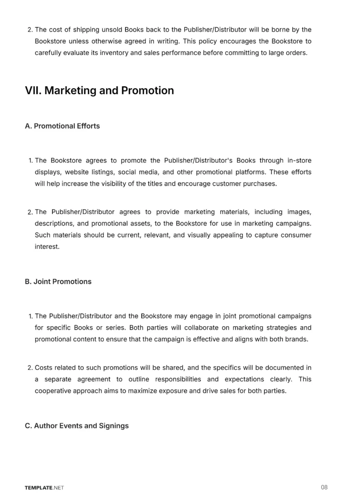 Free Bookstore Contract Template to Edit Online
