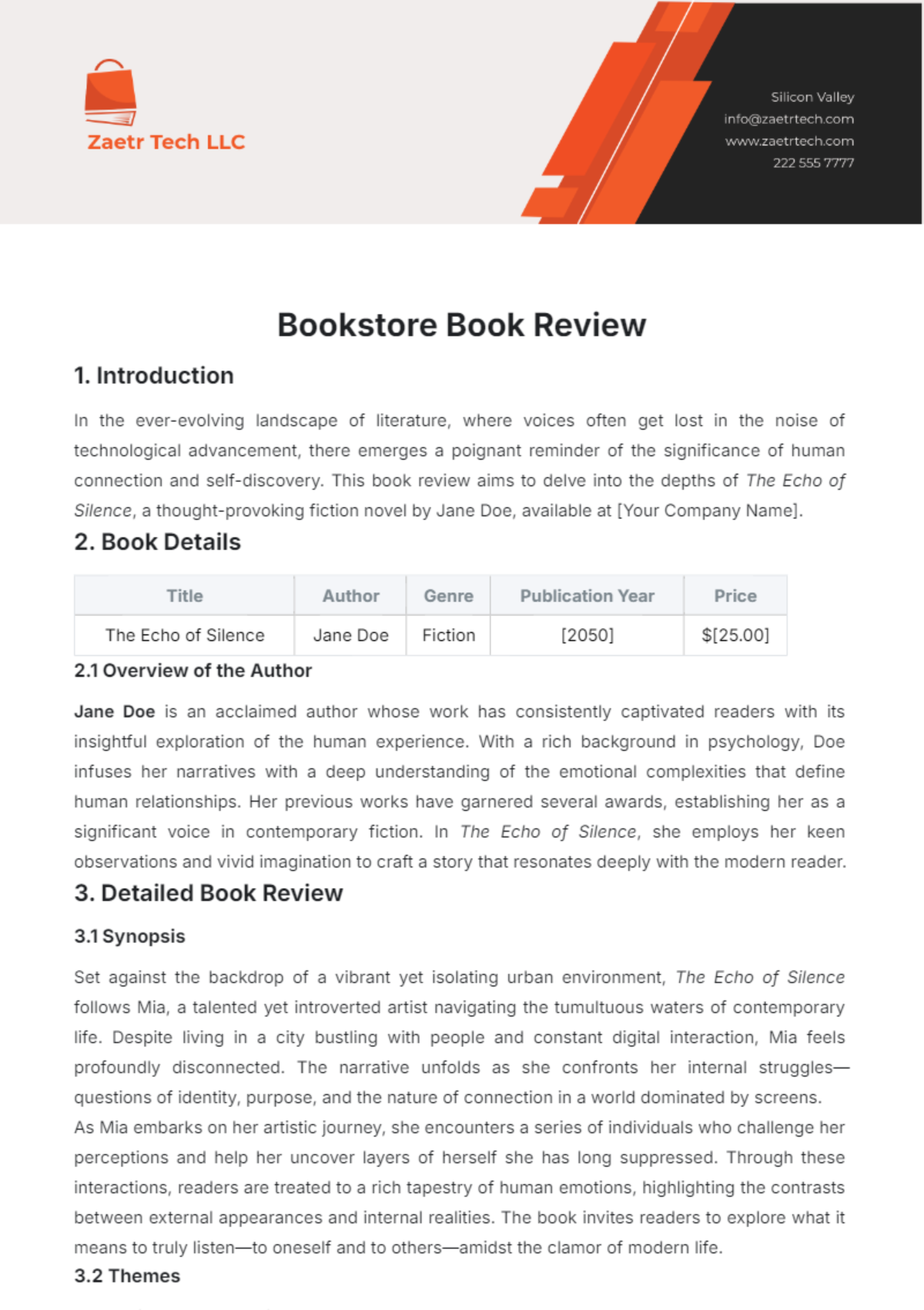 Bookstore Book Review Template