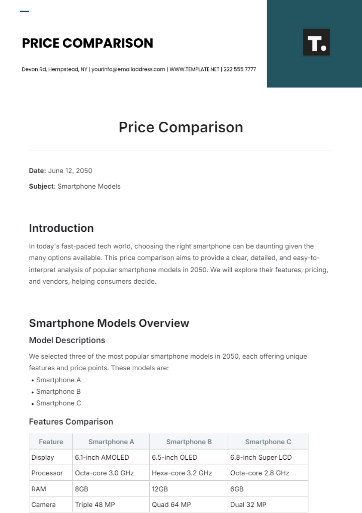 Price Comparison Template