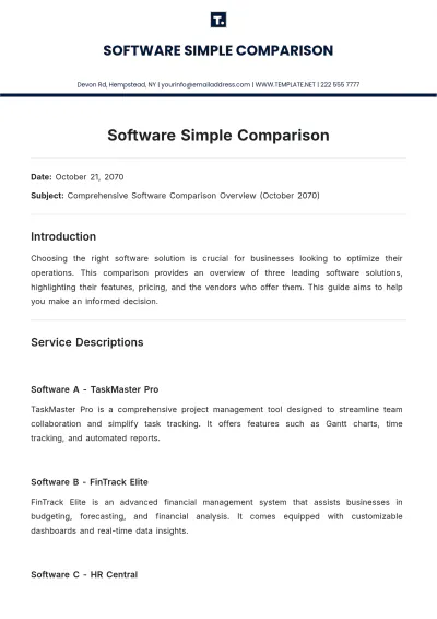 Free Software Simple  Comparison Template to Edit Online