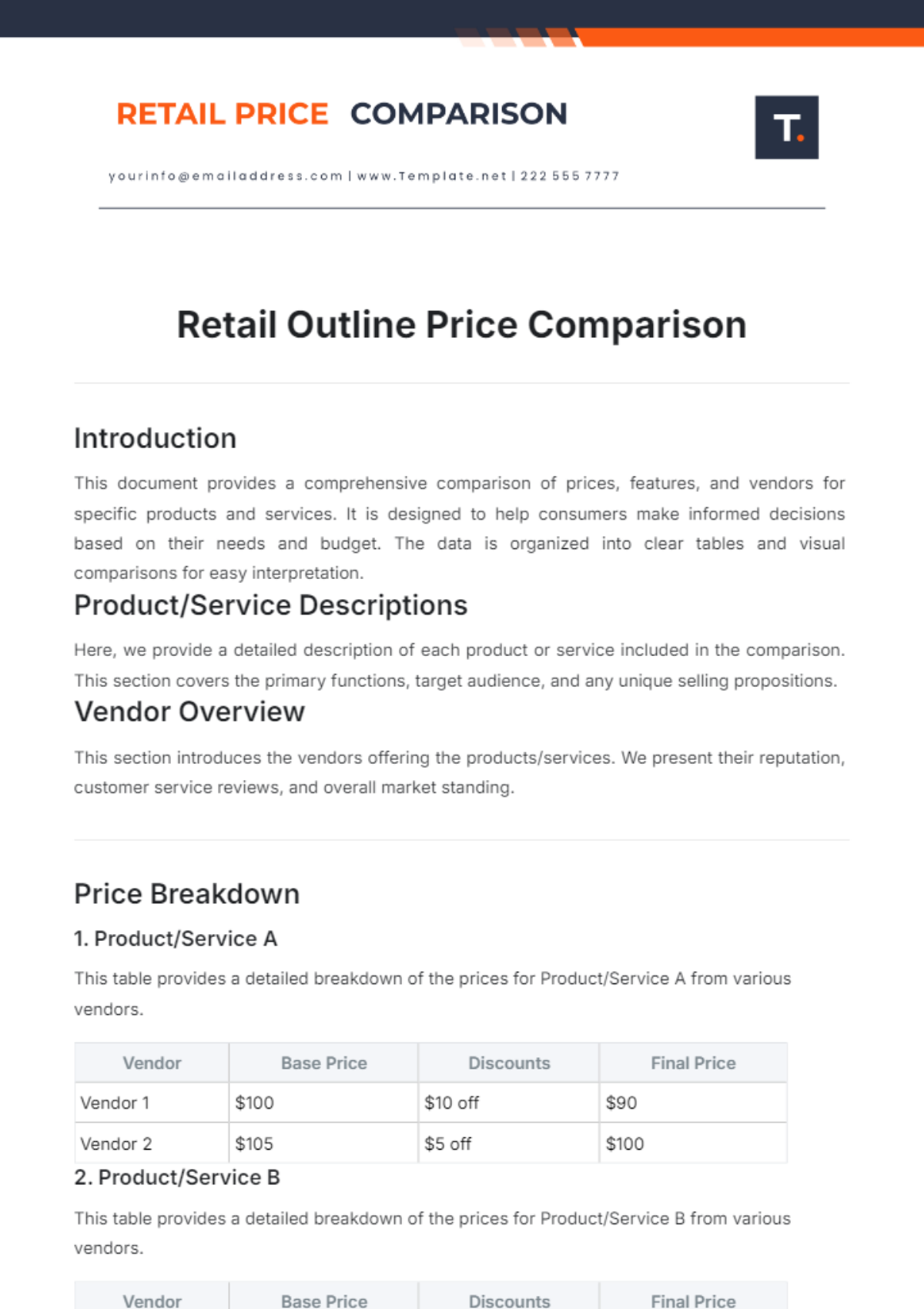 Retail Outline Price Comparison Template - Edit Online & Download