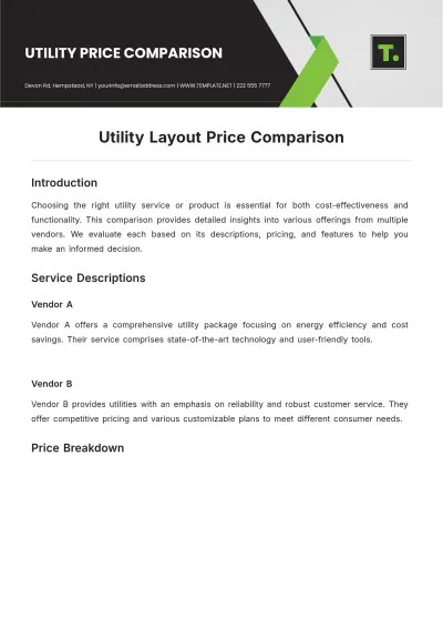 Free Utility Layout Price Comparison Template to Edit Online