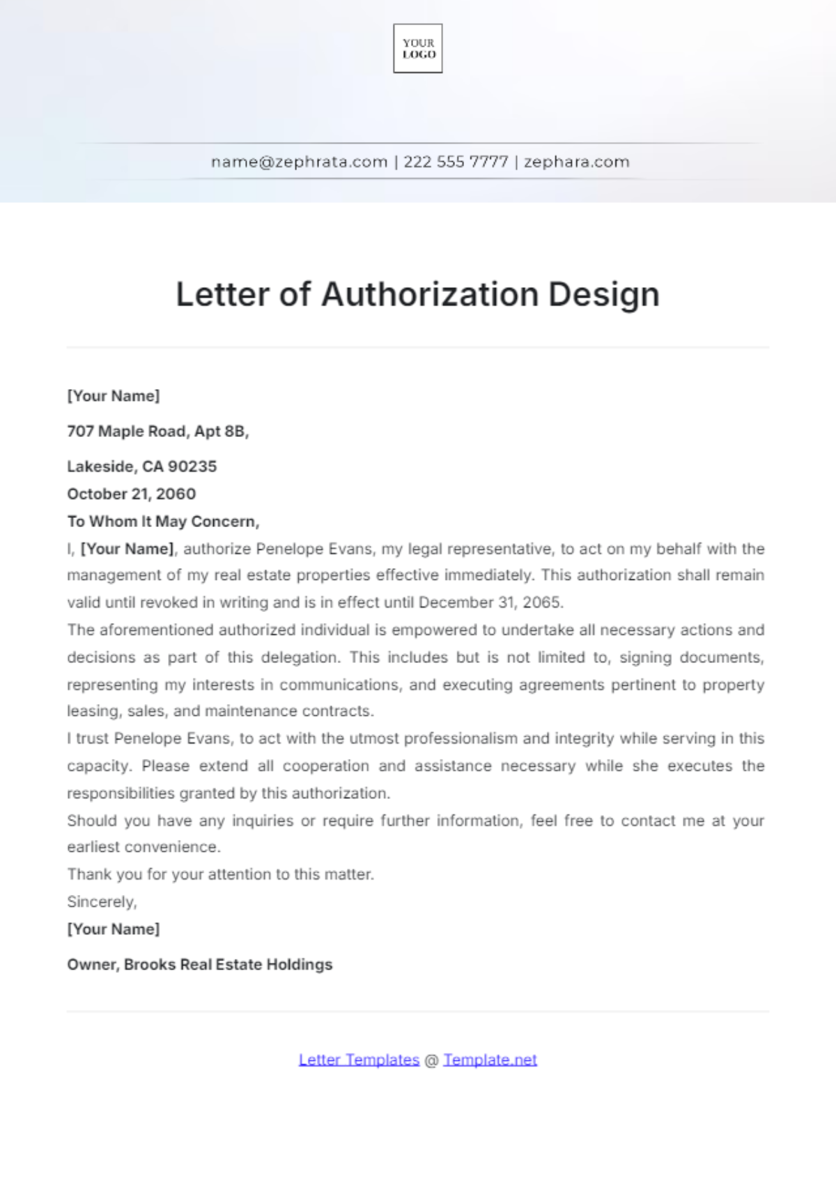 Letter of Authorization Design Template - Edit Online & Download