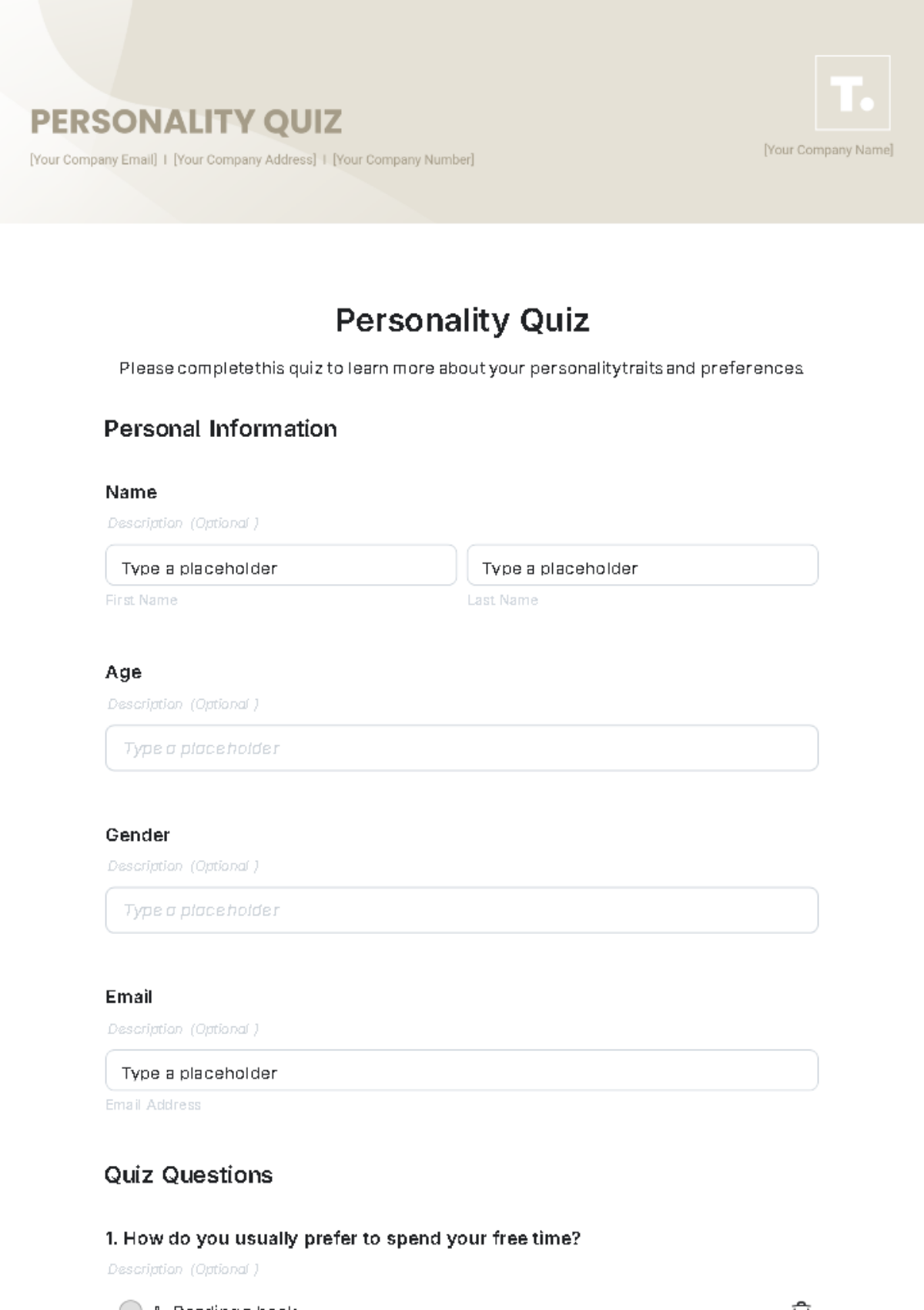 Personality Quiz Template