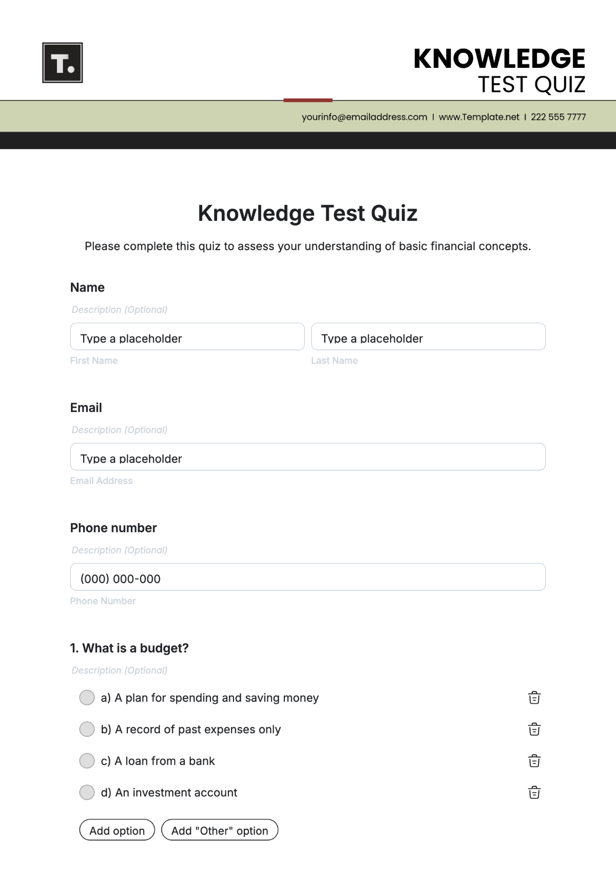 Knowledge Test Quiz Template