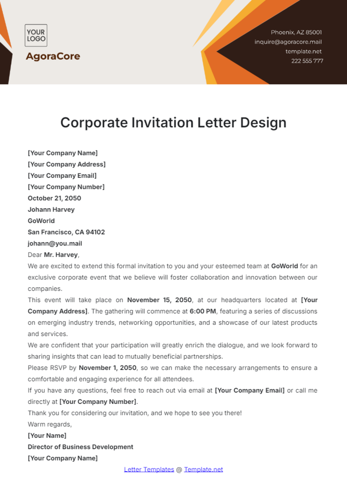 Corporate Invitation Letter Design Template