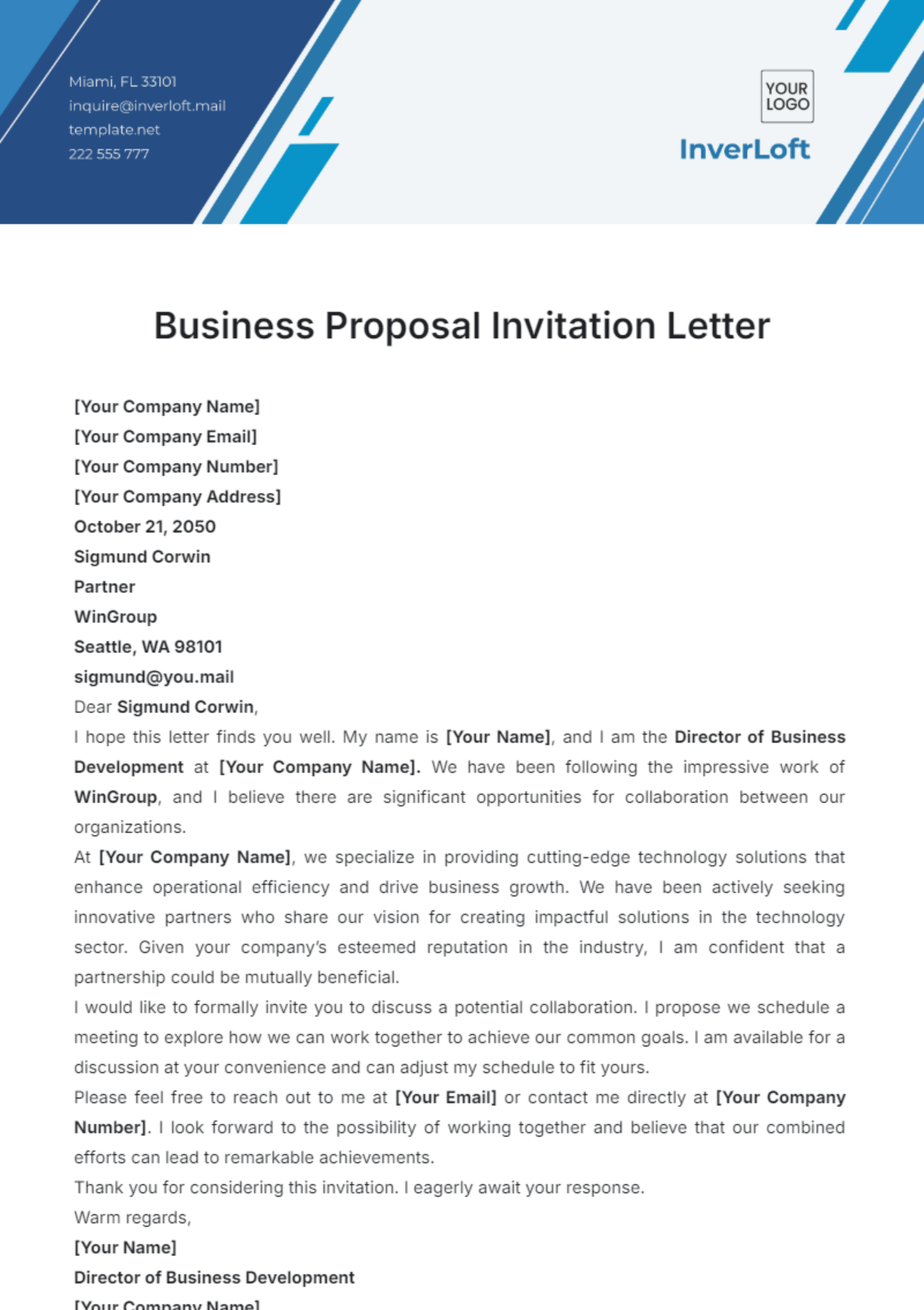 Business Proposal Invitation Letter Template