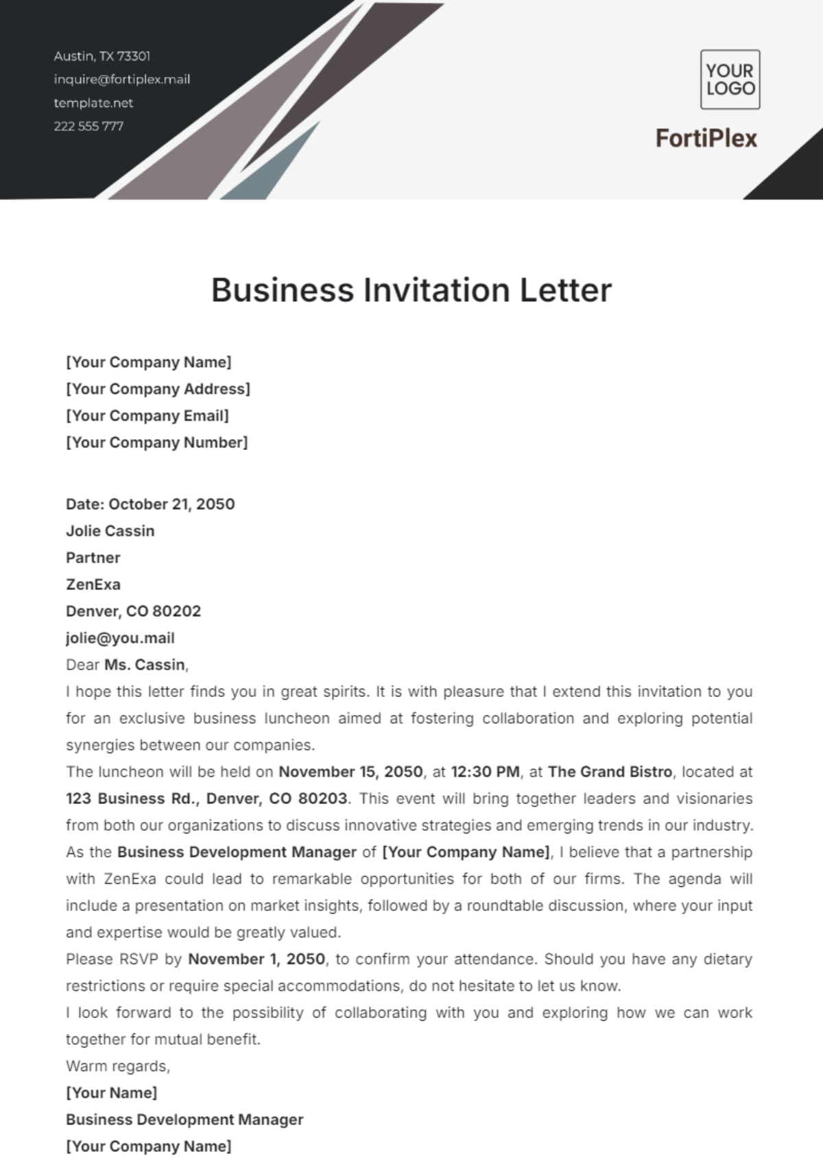 Professional Business Invitation Letter Template