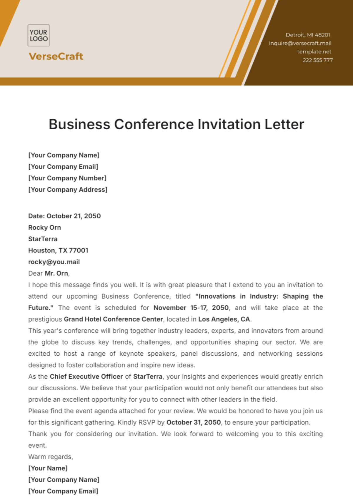 Business Conference Invitation Letter Template