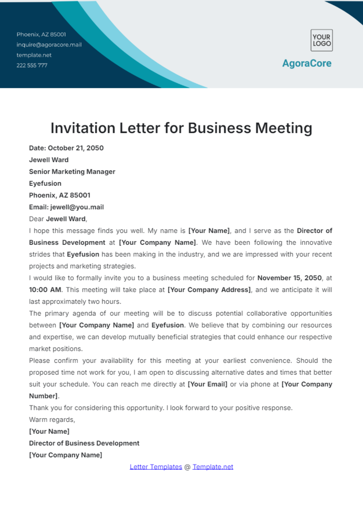 Invitation Letter for Business Meeting Template