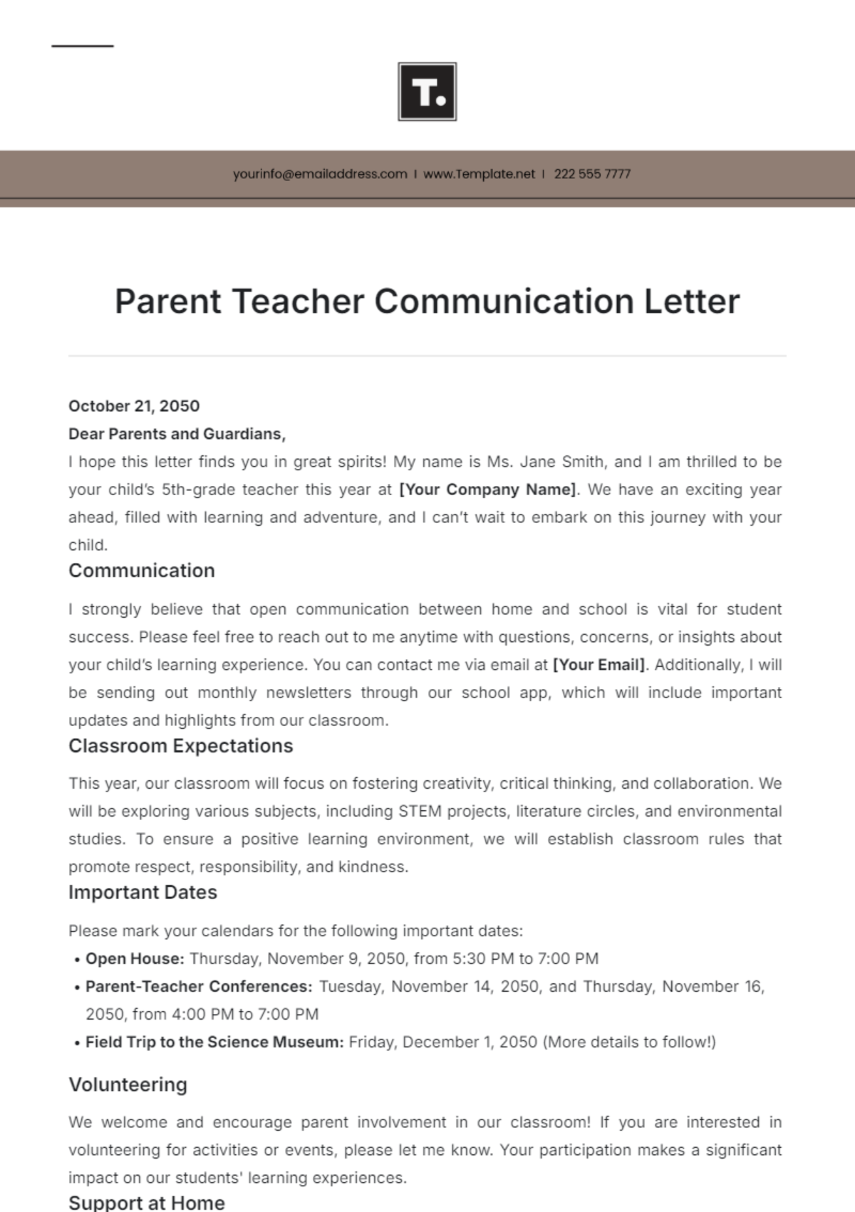 Parent Teacher Communication Letter Template - Edit Online & Download