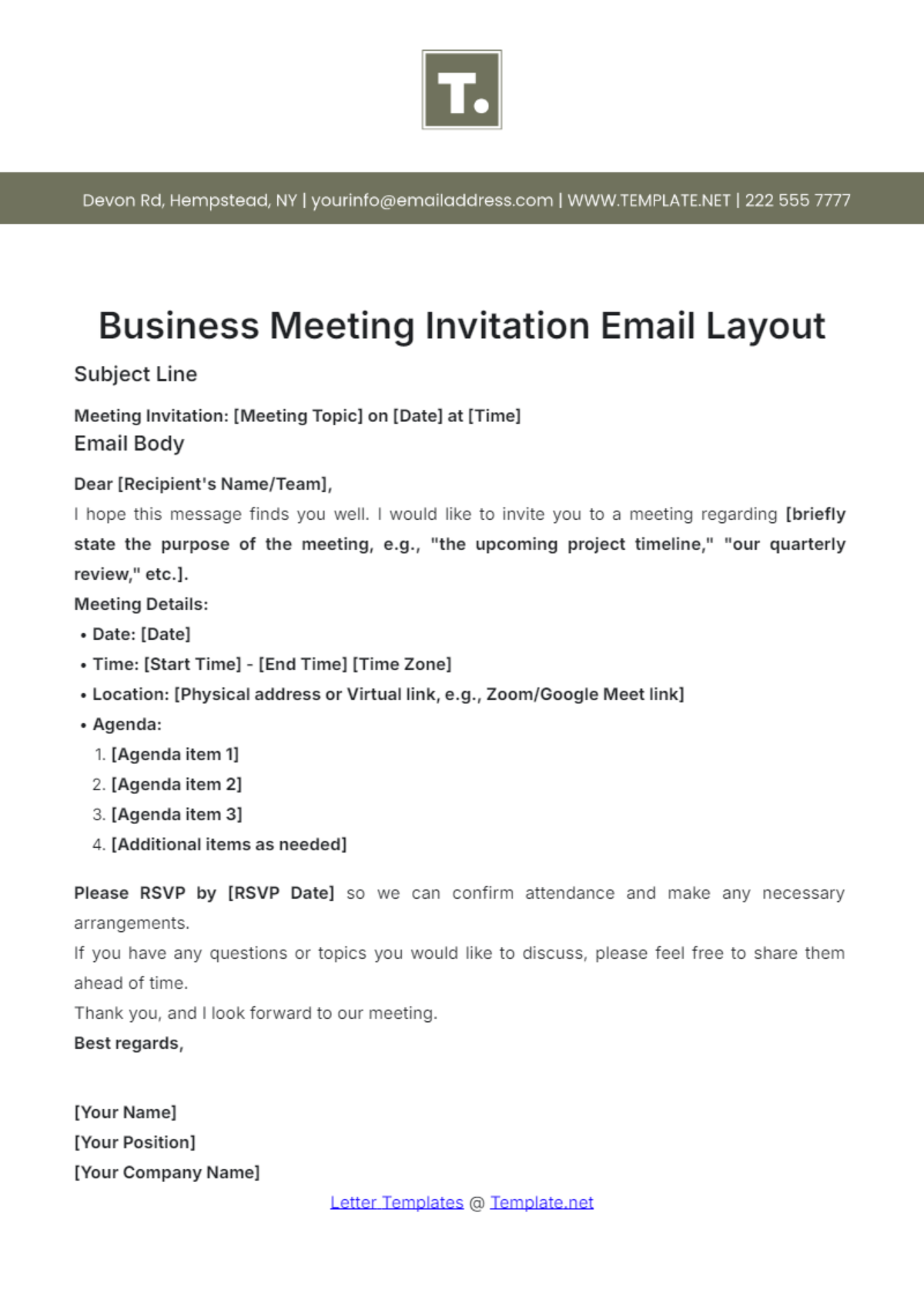 Business Meeting Invitation Email Layout Template