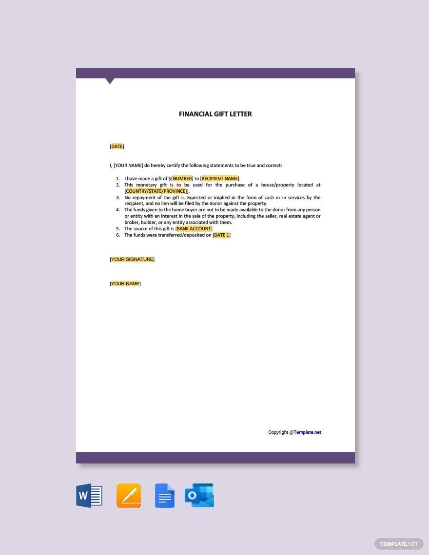 Free Financial Gift Letter Template