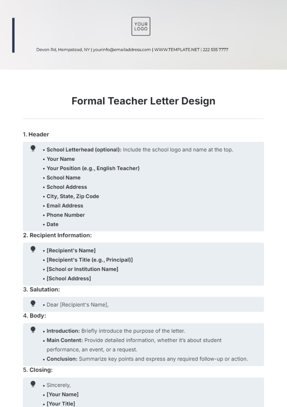 Formal Teacher Letter Design Template - Edit Online & Download