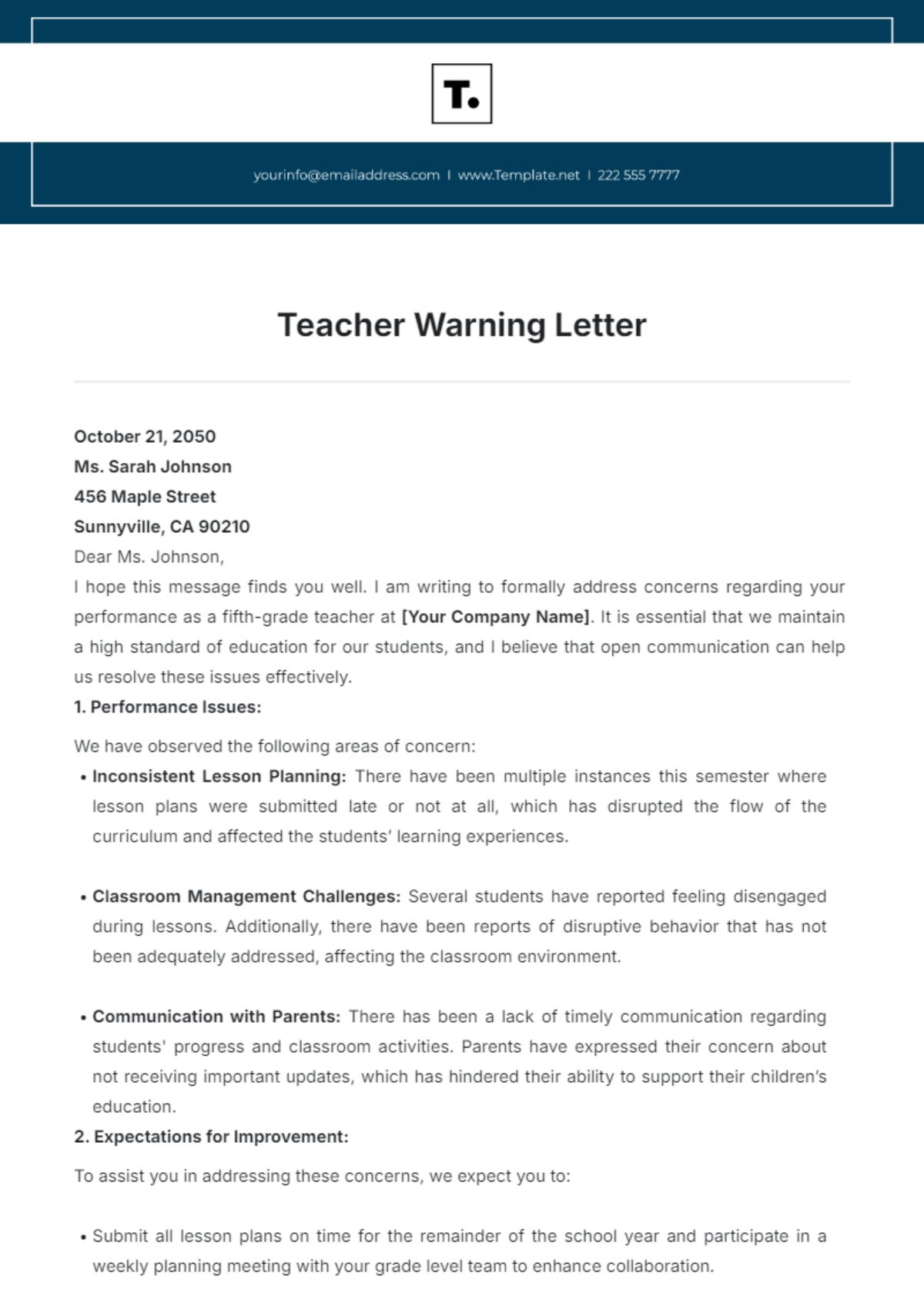 Teacher Warning Letter Template - Edit Online & Download