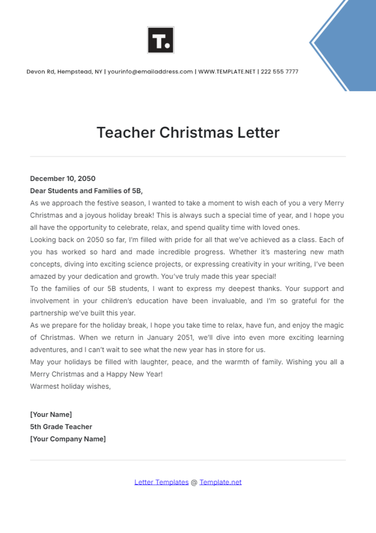 Teacher Christmas Letter Template - Edit Online & Download