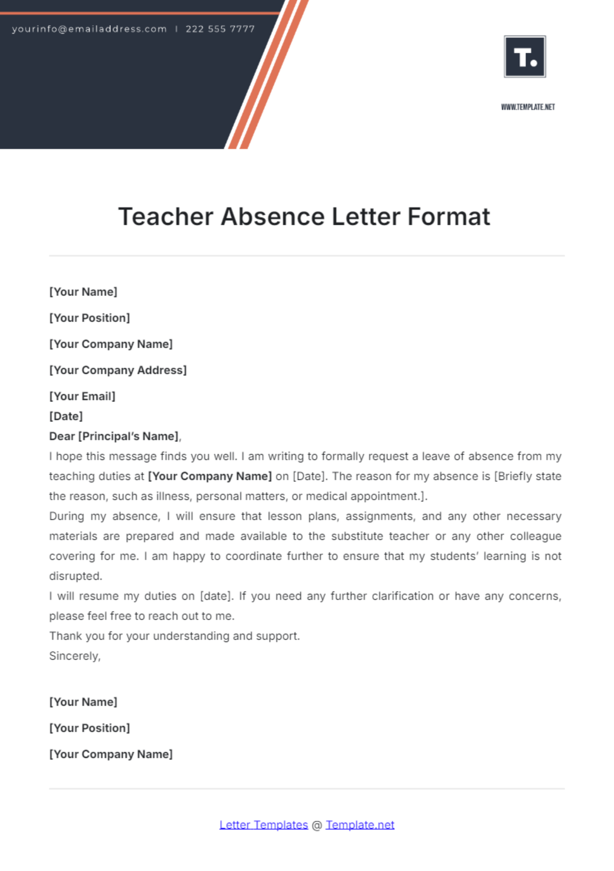 Teacher Absence Letter Format Template - Edit Online & Download