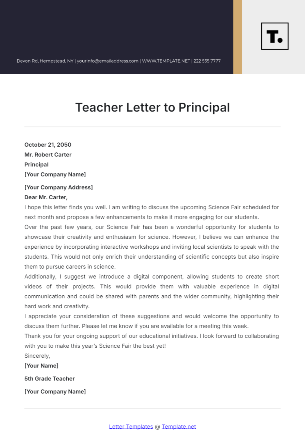 Teacher Letter To Principal Template - Edit Online & Download