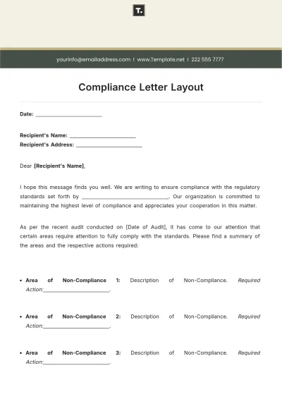 Free Compliance Letter Layout Template to Edit Online