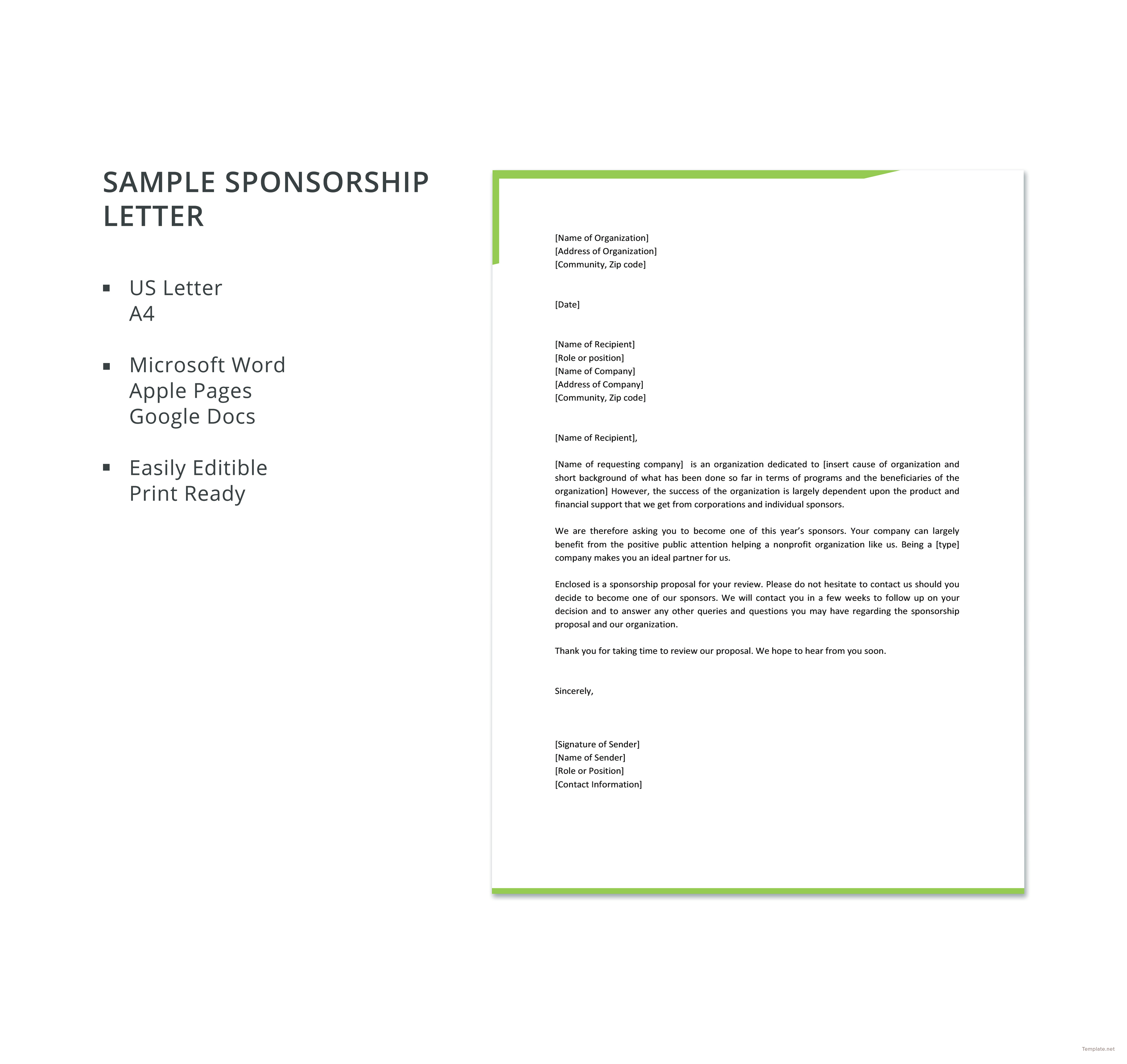 Sample Sponsorship Letter Template In Microsoft Word, Apple Pages 