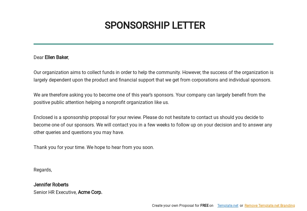 Sponsorship Letter Format Template - Google Docs, Word | Template.net