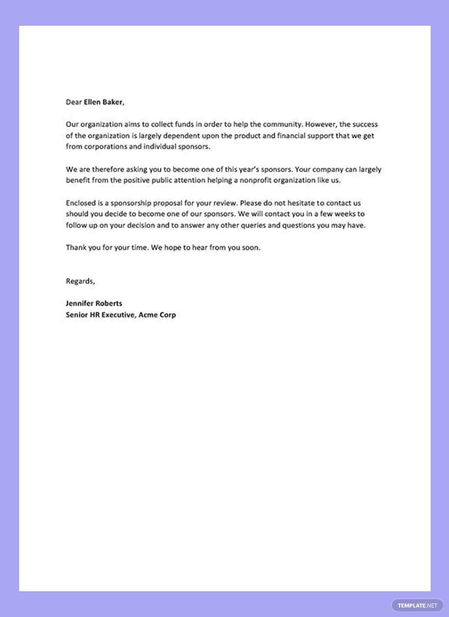 Sample Sponsorship Letter Template in Word, Google Docs, PDF, Apple Pages