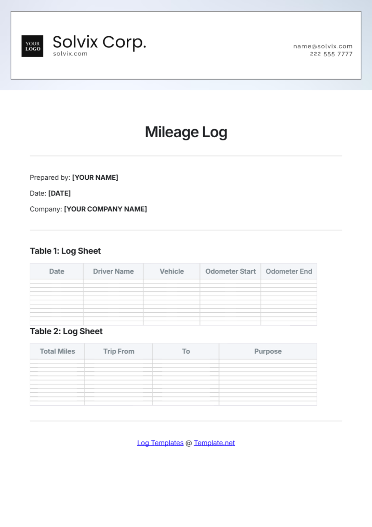 Mileage Log Template - Edit Online & Download