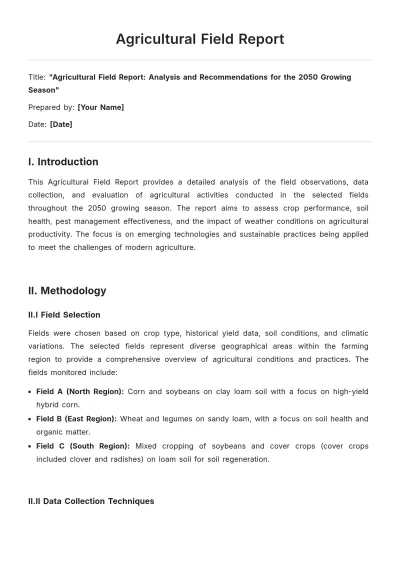 Free Agricultural Field Report Template to Edit Online