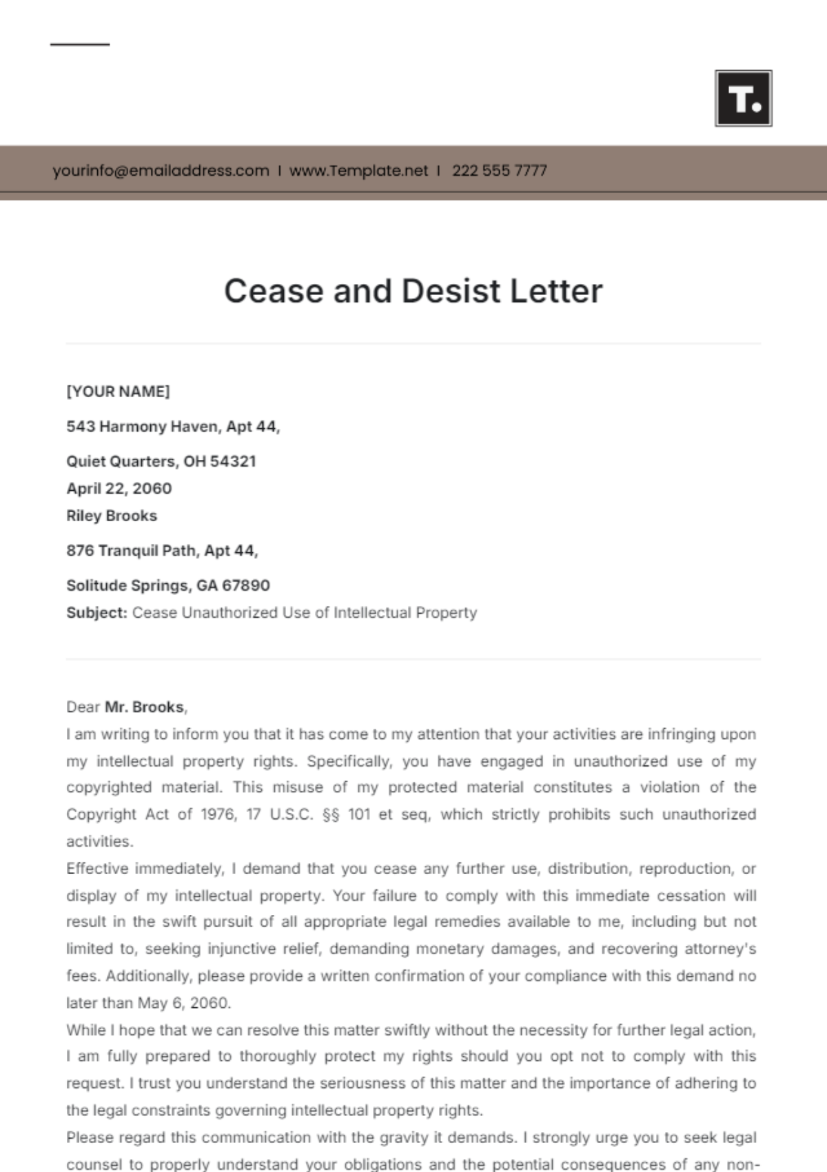 Cease and Desist Letter Template - Edit Online & Download