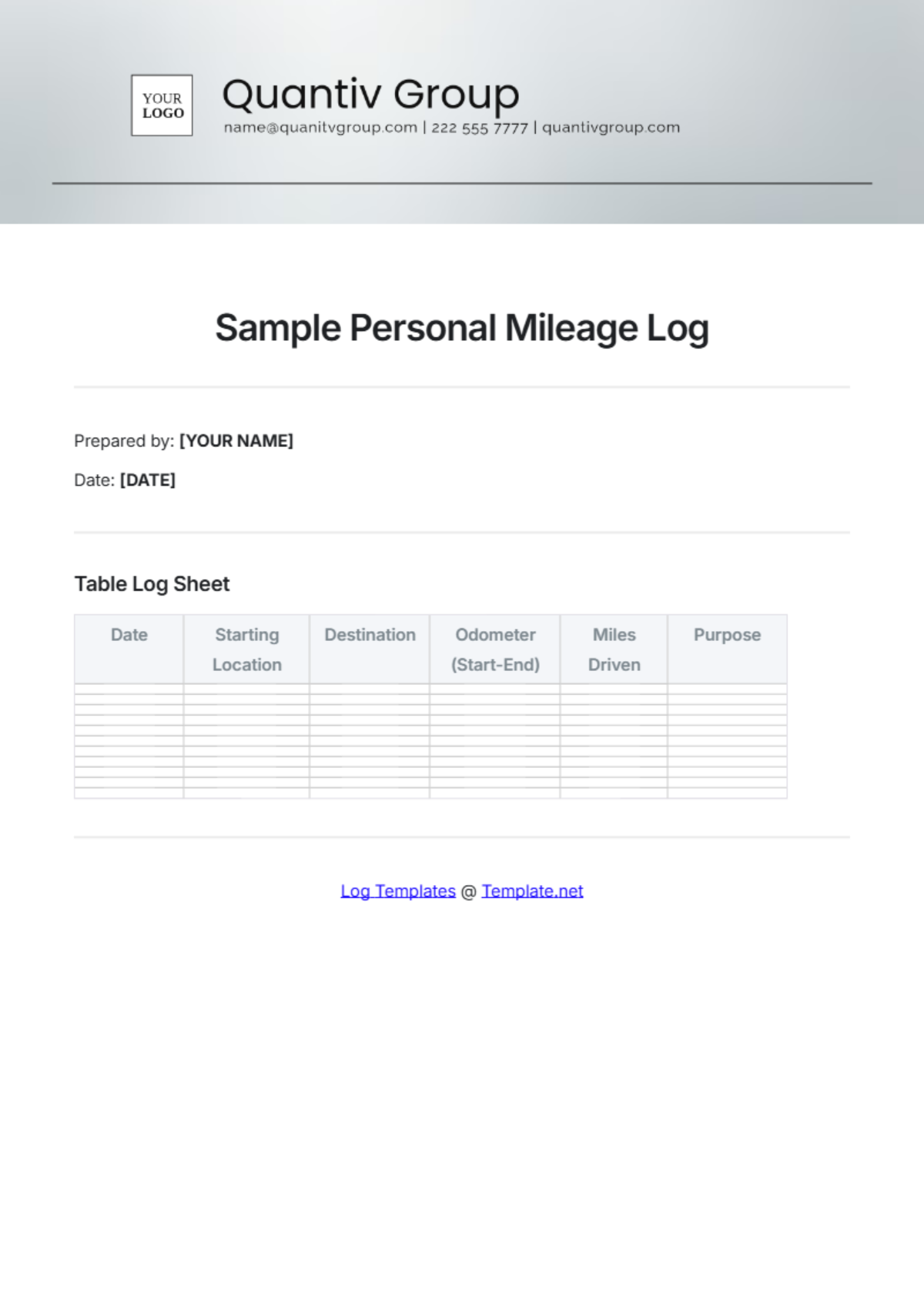 Sample Personal Mileage Log Template - Edit Online & Download