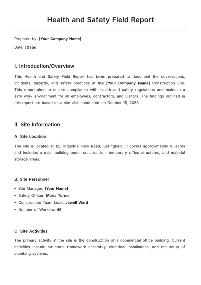 Free Health and Safety Field Report Template to Edit Online
