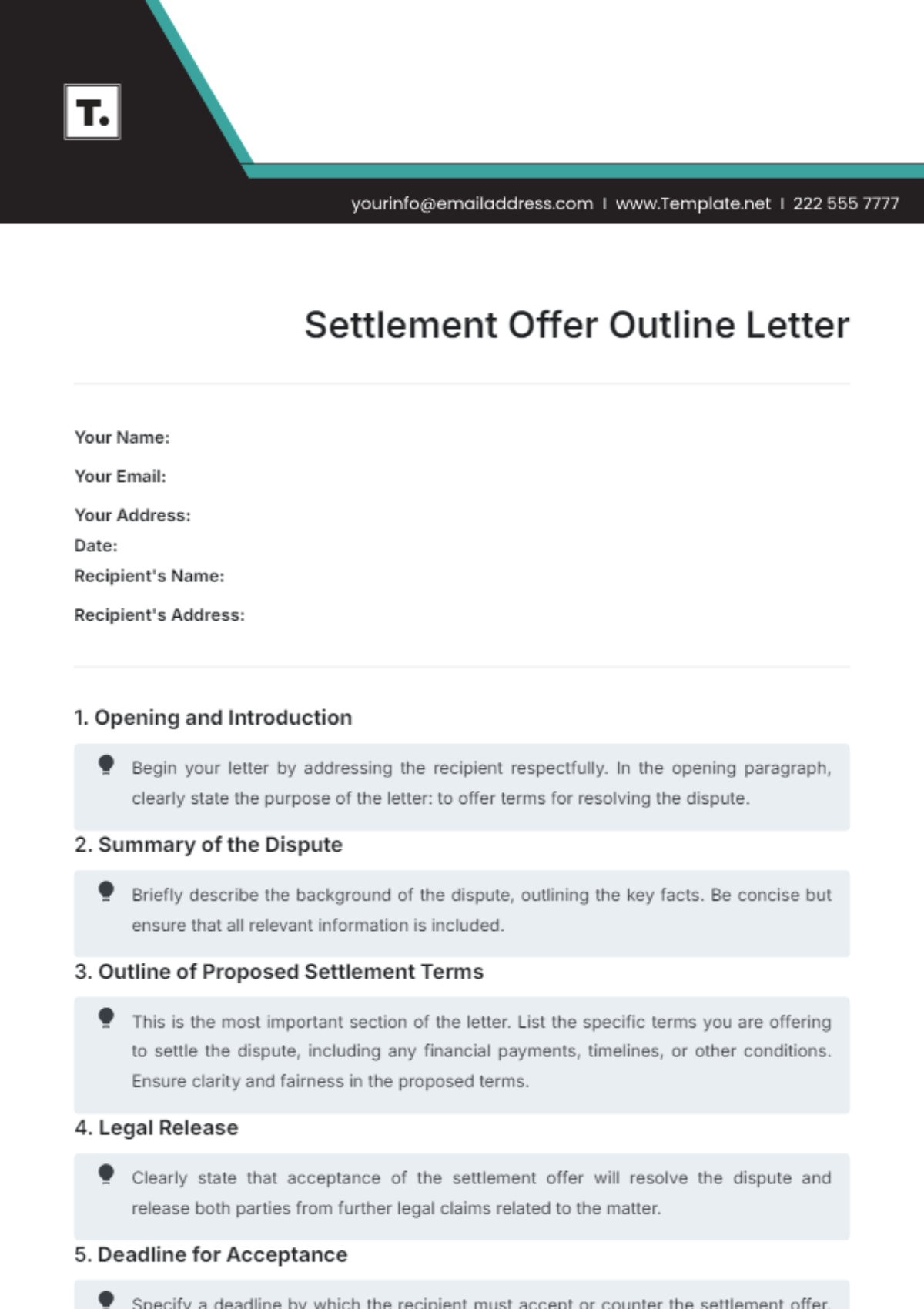 Settlement Offer Outline Letter Template - Edit Online & Download