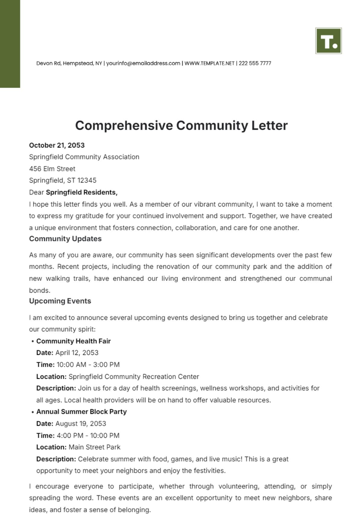 Comprehensive Community Letter Template - Edit Online & Download