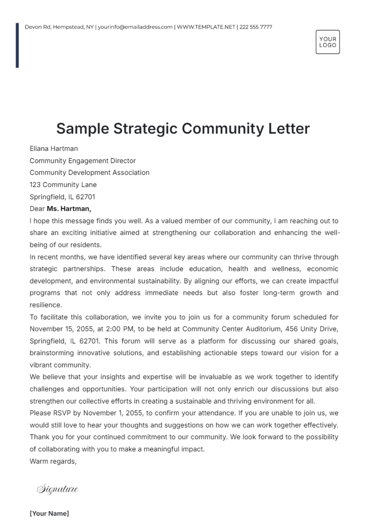 Sample Strategic Community Letter Template - Edit Online & Download