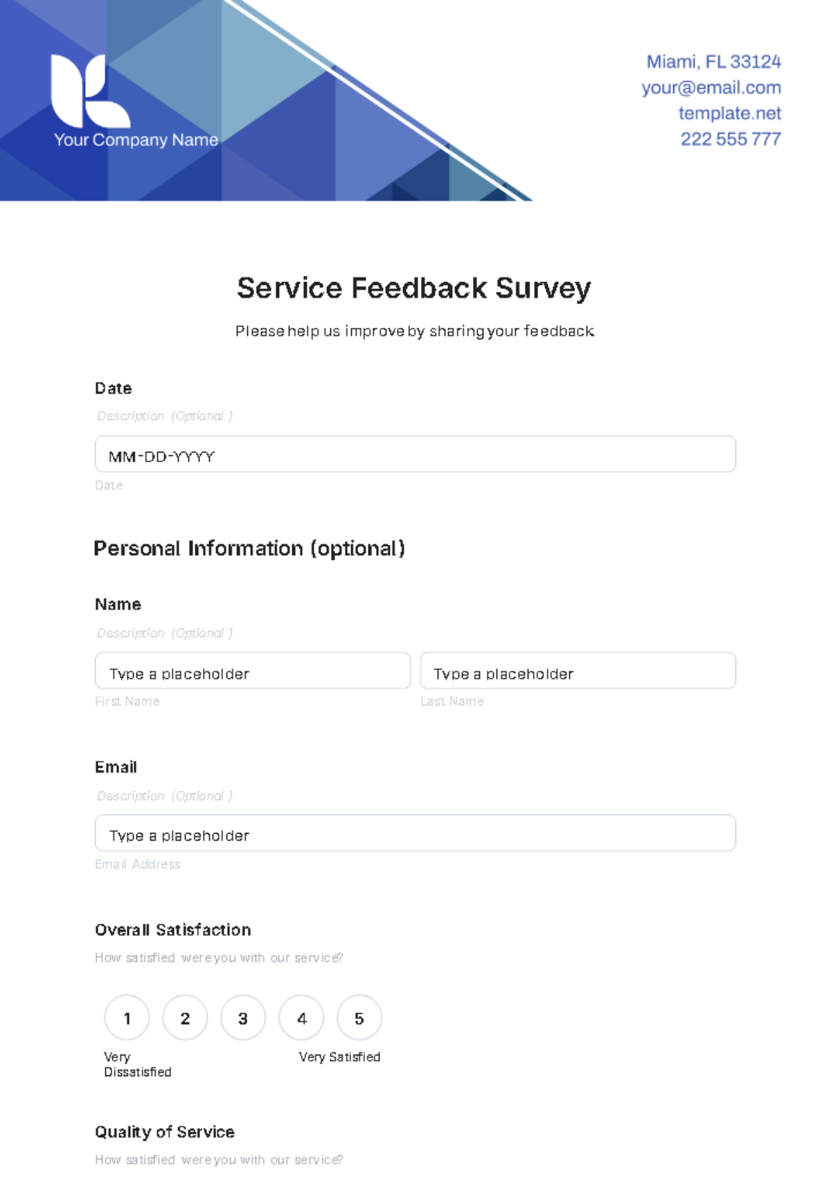 Service Feedback Survey Template