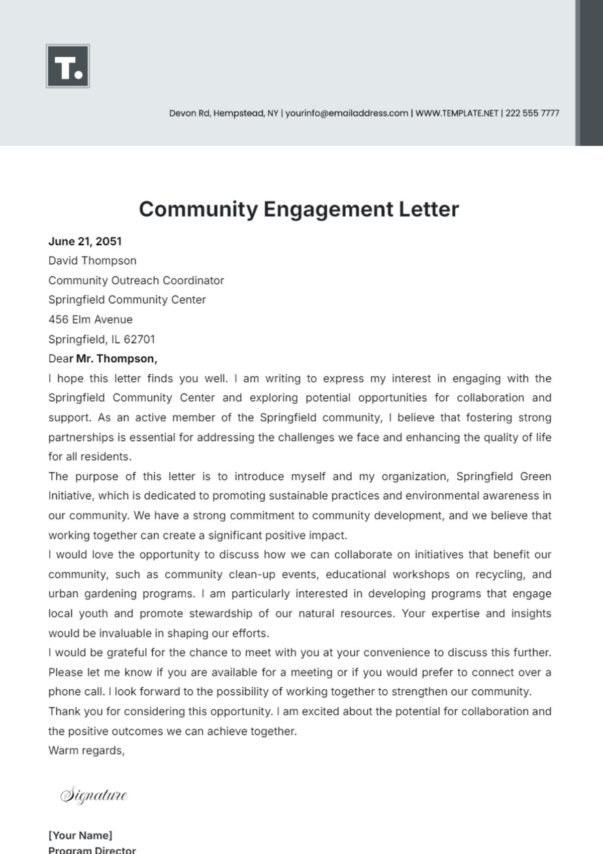 Community Engagement Letter Template - Edit Online & Download