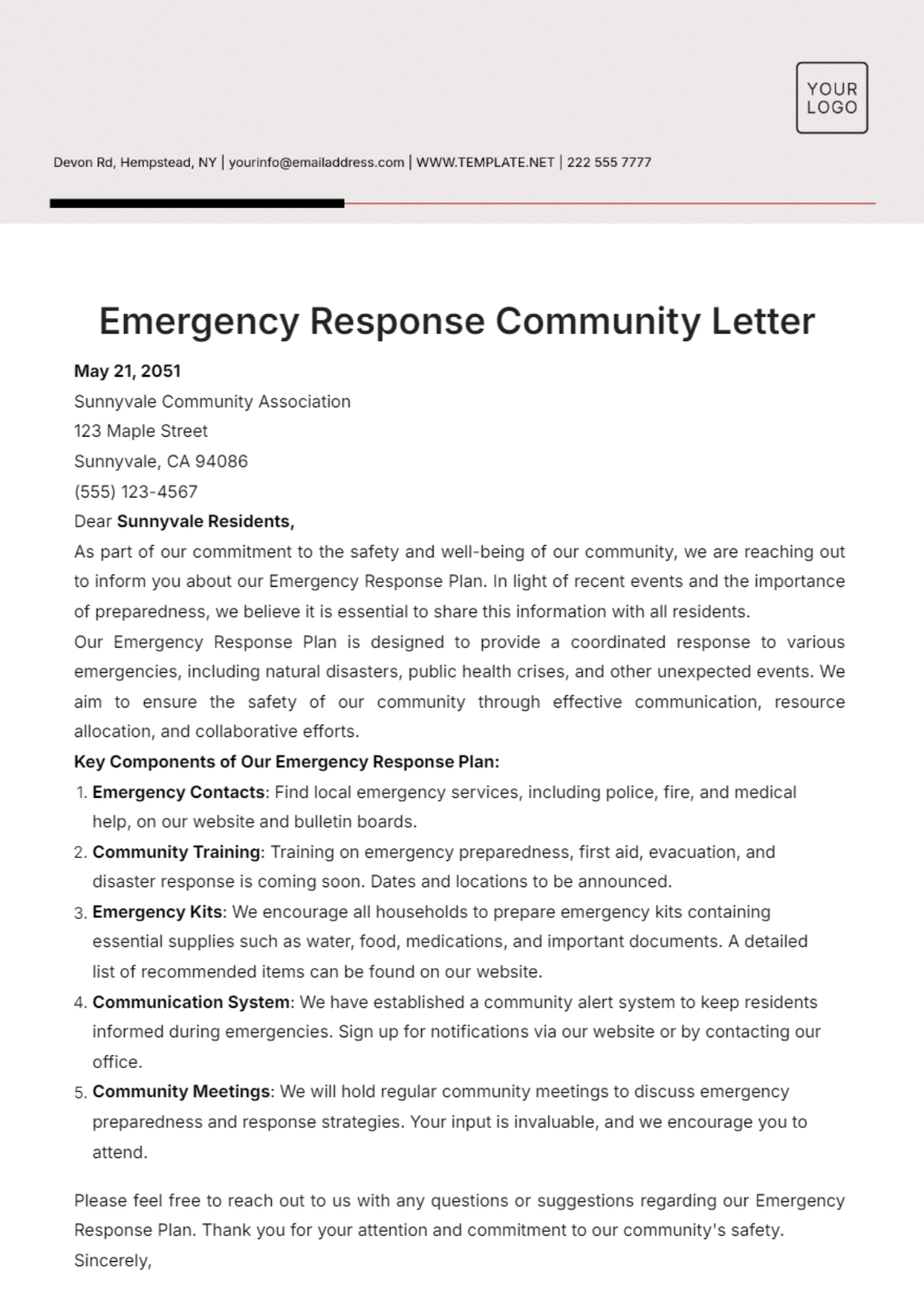 Emergency Response Community Letter Template - Edit Online & Download