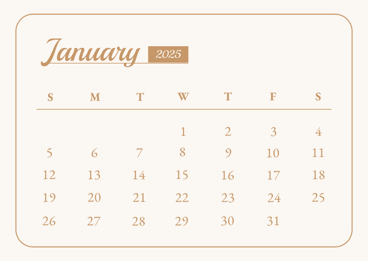 Minimalist January 2025 Calendar Template - Edit Online & Download