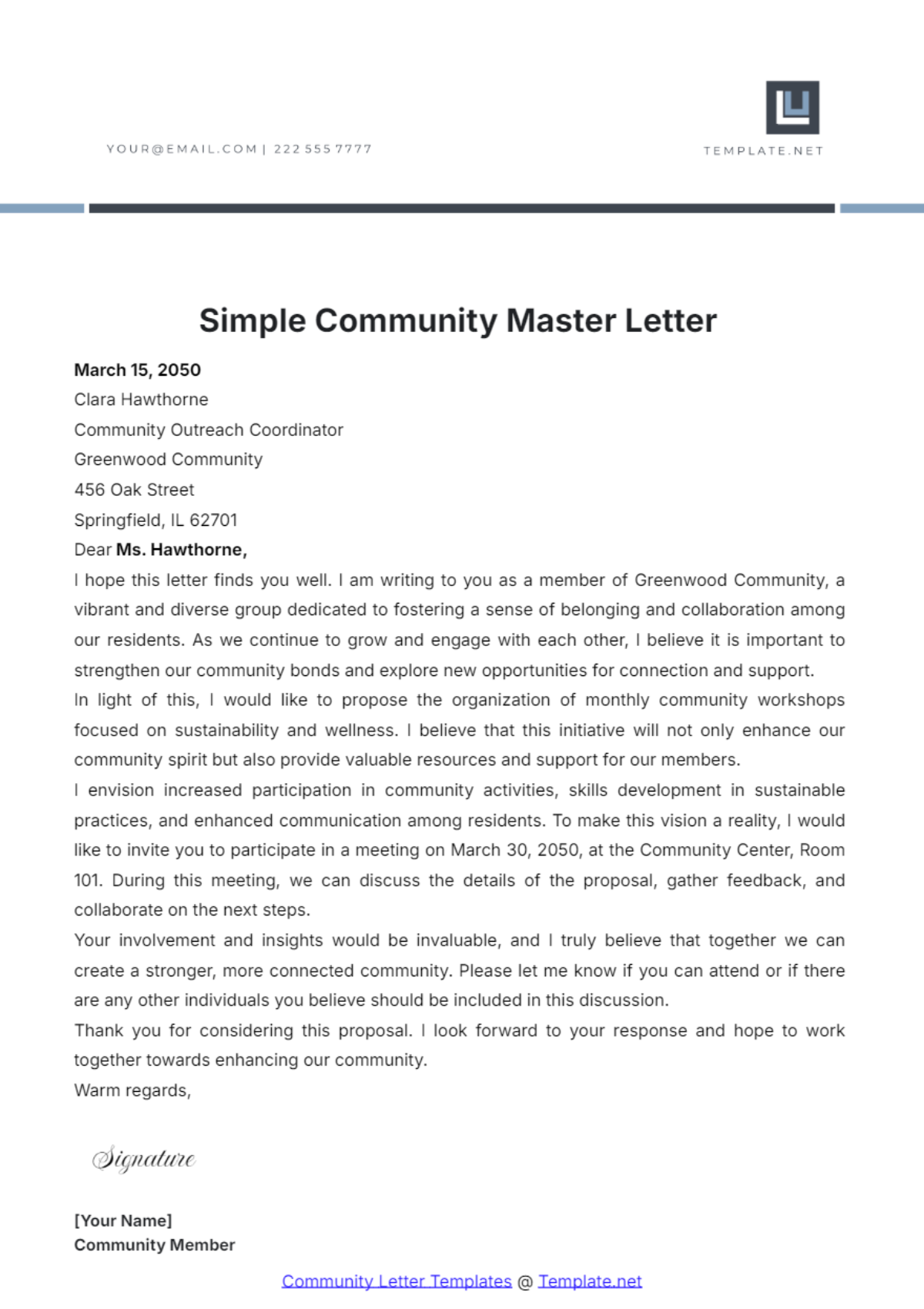 Simple Community Master Letter Template - Edit Online & Download