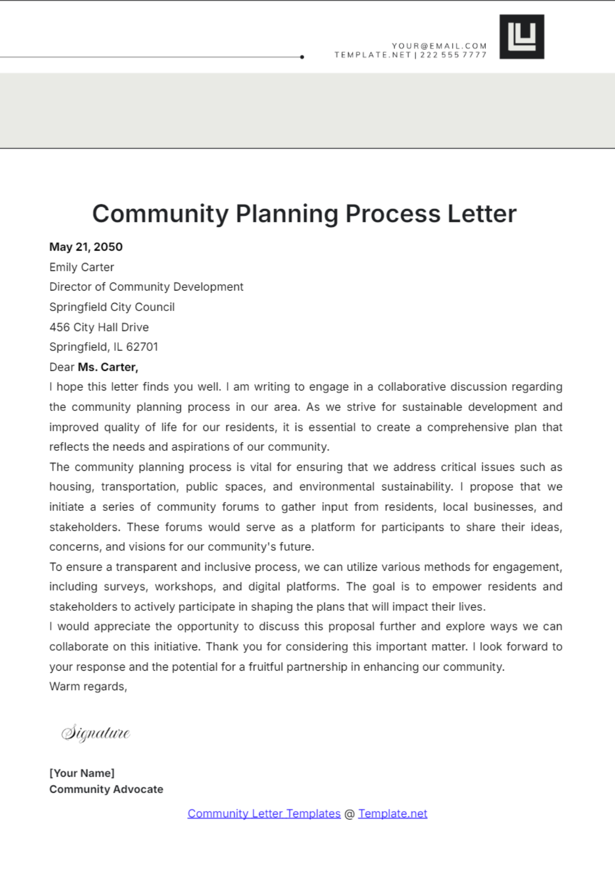 Community Planning Process Letter Template - Edit Online & Download