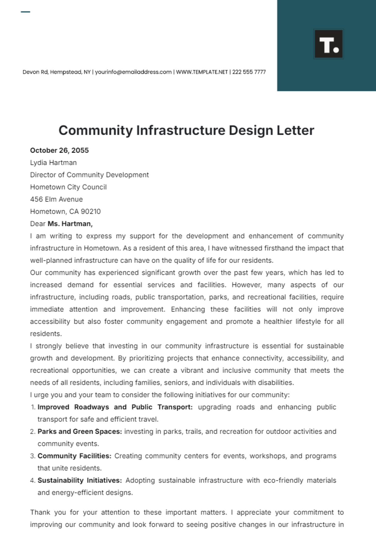 Community Infrastructure Design Letter Template - Edit Online & Download