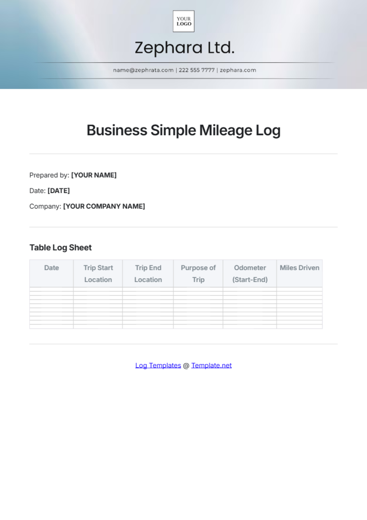 Business Simple Mileage Log Template - Edit Online & Download