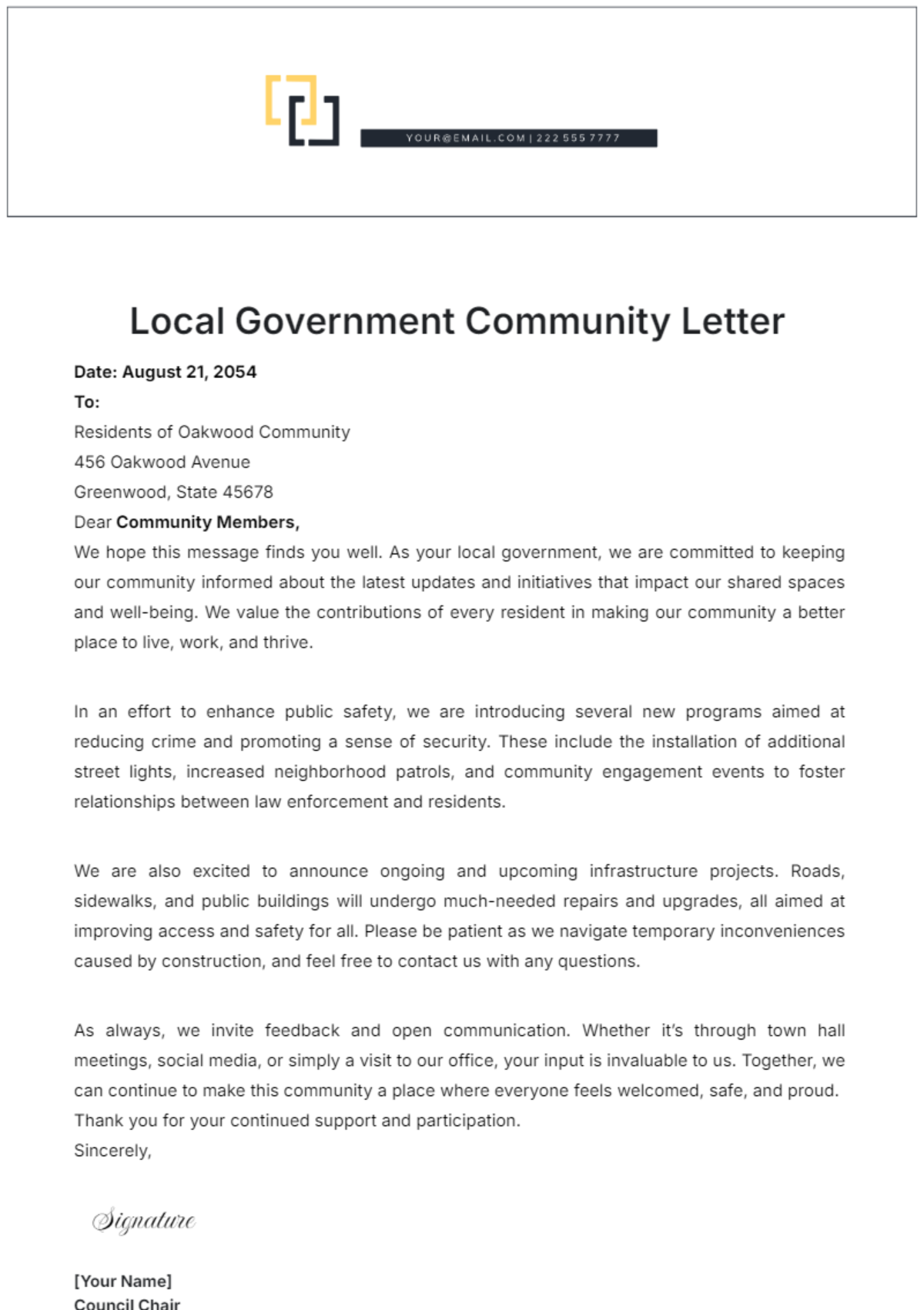 Local Government Community Letter Template - Edit Online & Download