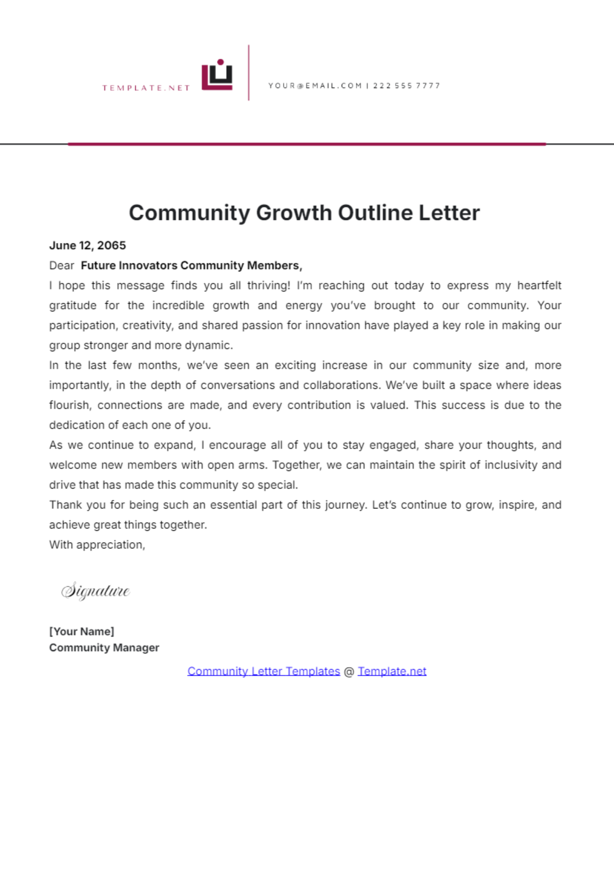 Community Growth Outline Letter Template - Edit Online & Download